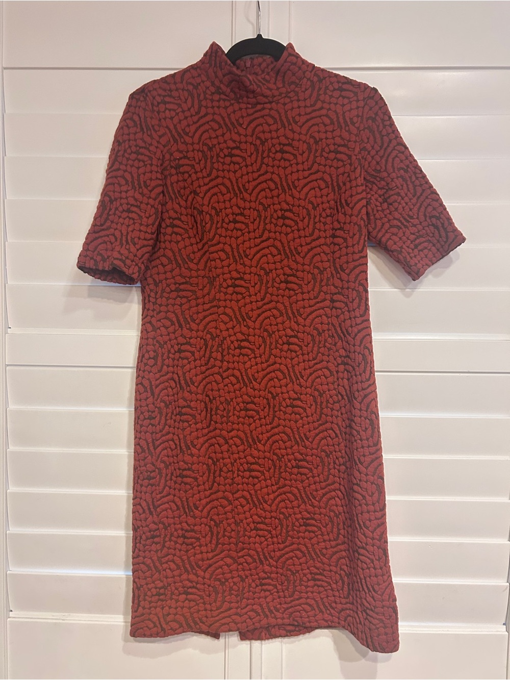 Worth Mockneck Jacquard Brocade Knit Short Sleeved Dress Orange Grey Size 10
